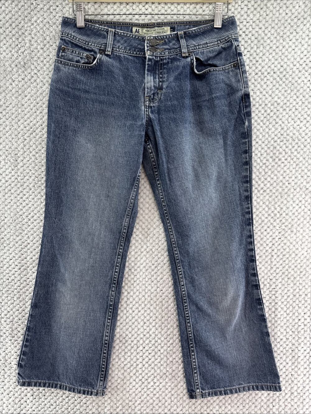 Y2K American Eagle Capris Jeans Womens 6 Blue Medium Wash Low Rise Straight